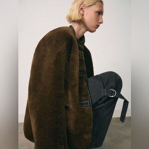 MANGO Deep Olive Faux-Fur Coat, Size XS